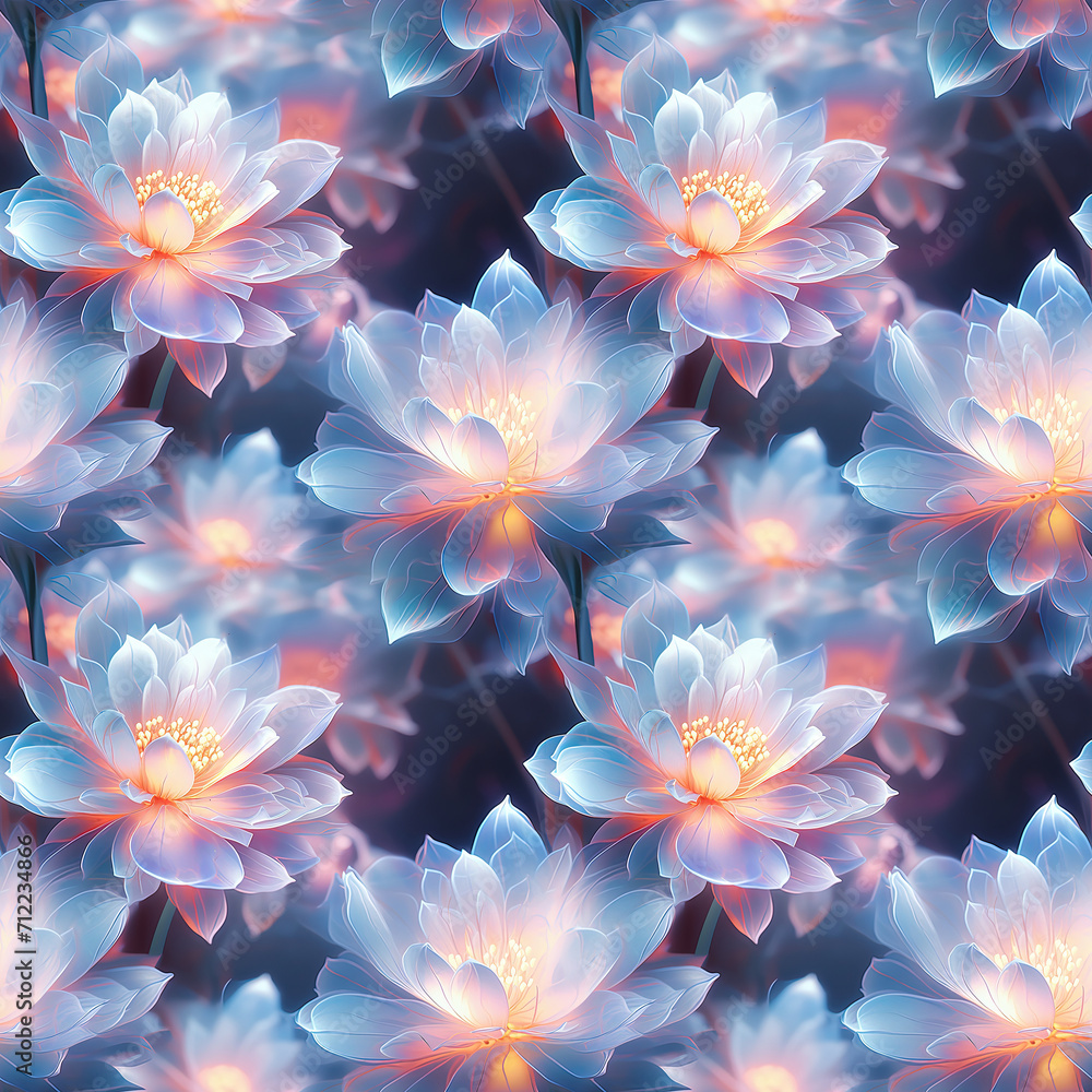 Fototapeta premium Seamless pattern with flowers. Glowing puff flowers