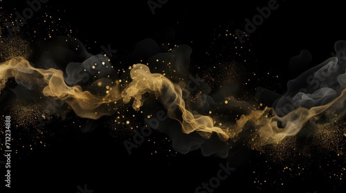 Golden ink and smoke with glittering gold partciles abstract background photo