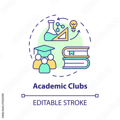 2D editable multicolor academic clubs icon, simple isolated vector, thin line illustration representing extracurricular activities.