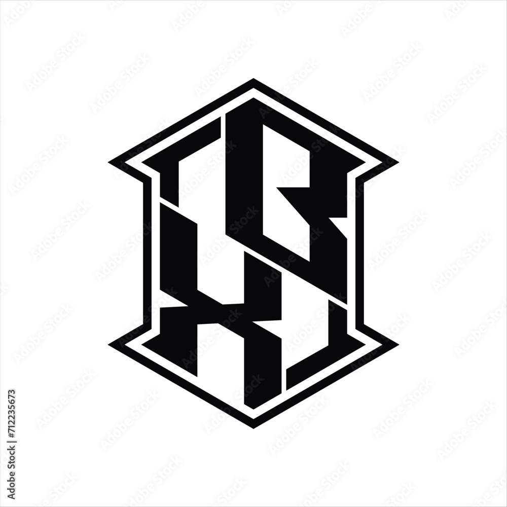BX Logo monogram hexagon shield shape up and down with sharp corner isolated style design BX Logo monogram hexagon shield shape up and down with sharp corner isolated style design