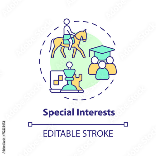 2D editable multicolor special interests icon, simple isolated vector, thin line illustration representing extracurricular activities.