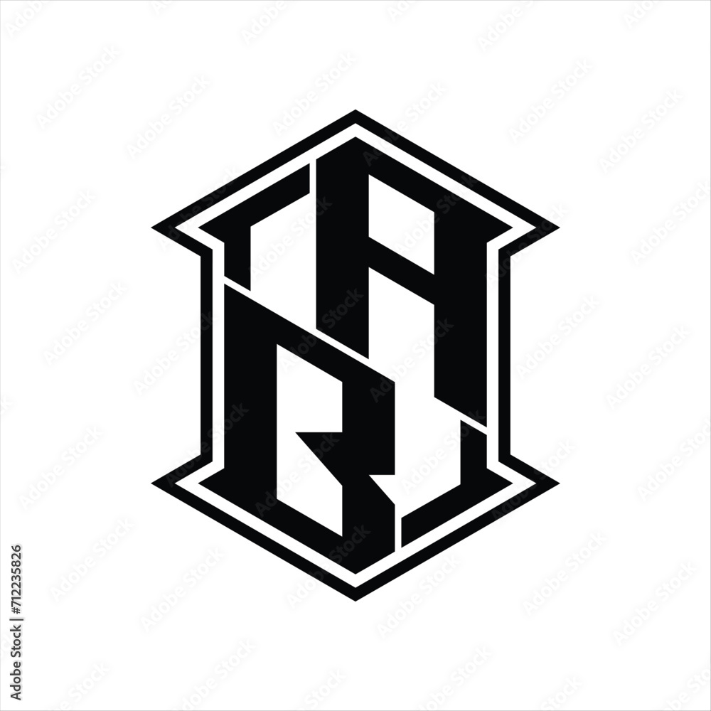 AB Logo monogram hexagon shield shape up and down with sharp corner isolated style design AB Logo monogram hexagon shield shape up and down with sharp corner isolated style design