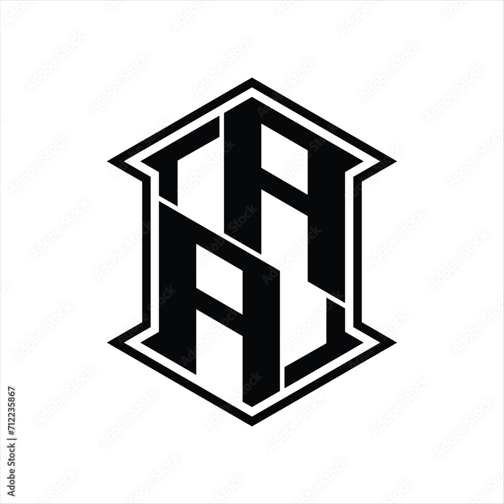 AA Logo monogram hexagon shield shape up and down with sharp corner isolated style design AA Logo monogram hexagon shield shape up and down with sharp corner isolated style design
