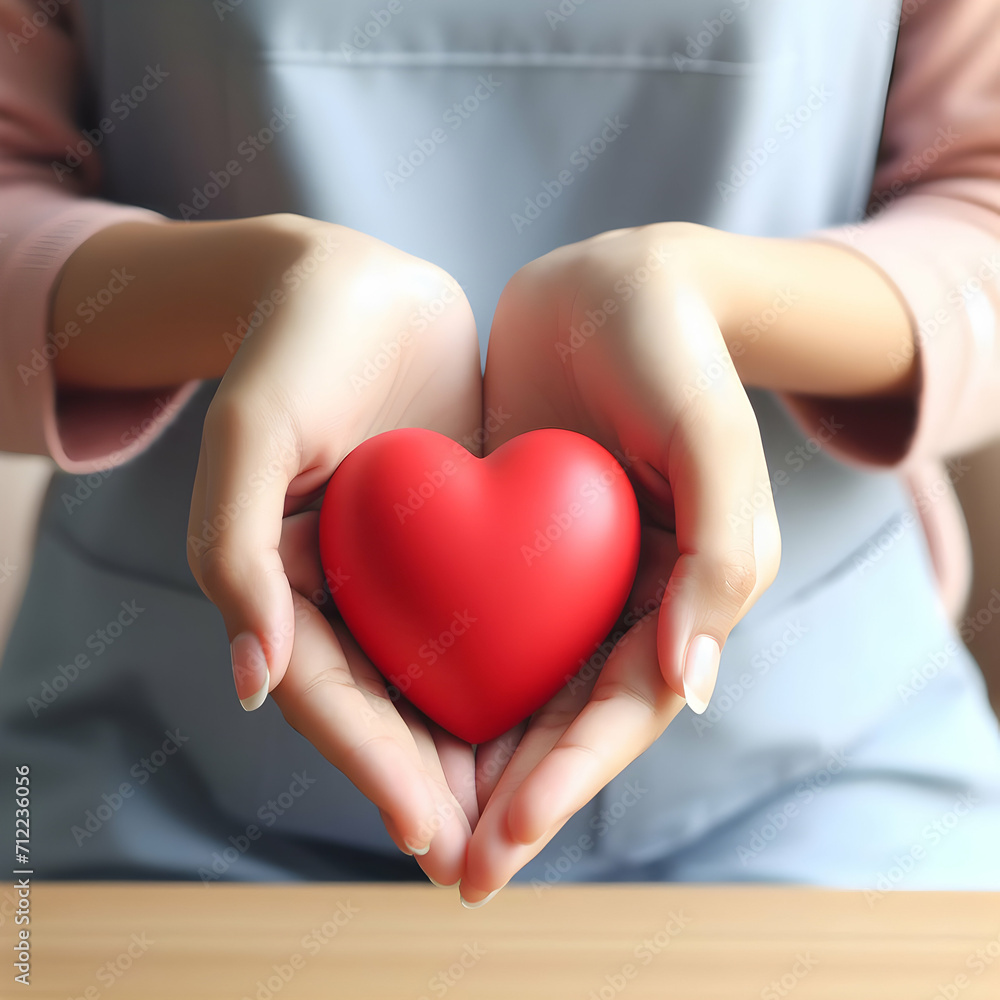 Woman Hands Holding 3d Red Heart, Health Care