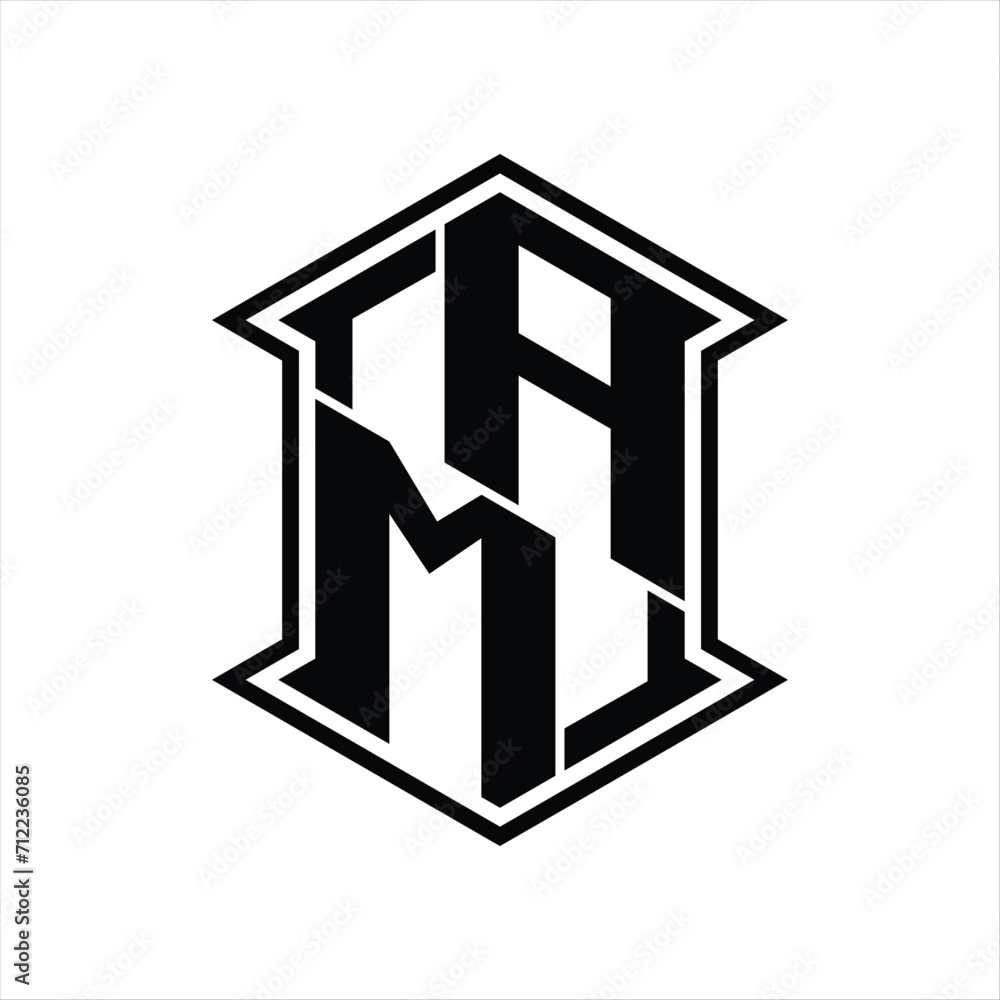 AM Logo monogram hexagon shield shape up and down with sharp corner isolated style design AM Logo monogram hexagon shield shape up and down with sharp corner isolated style design
