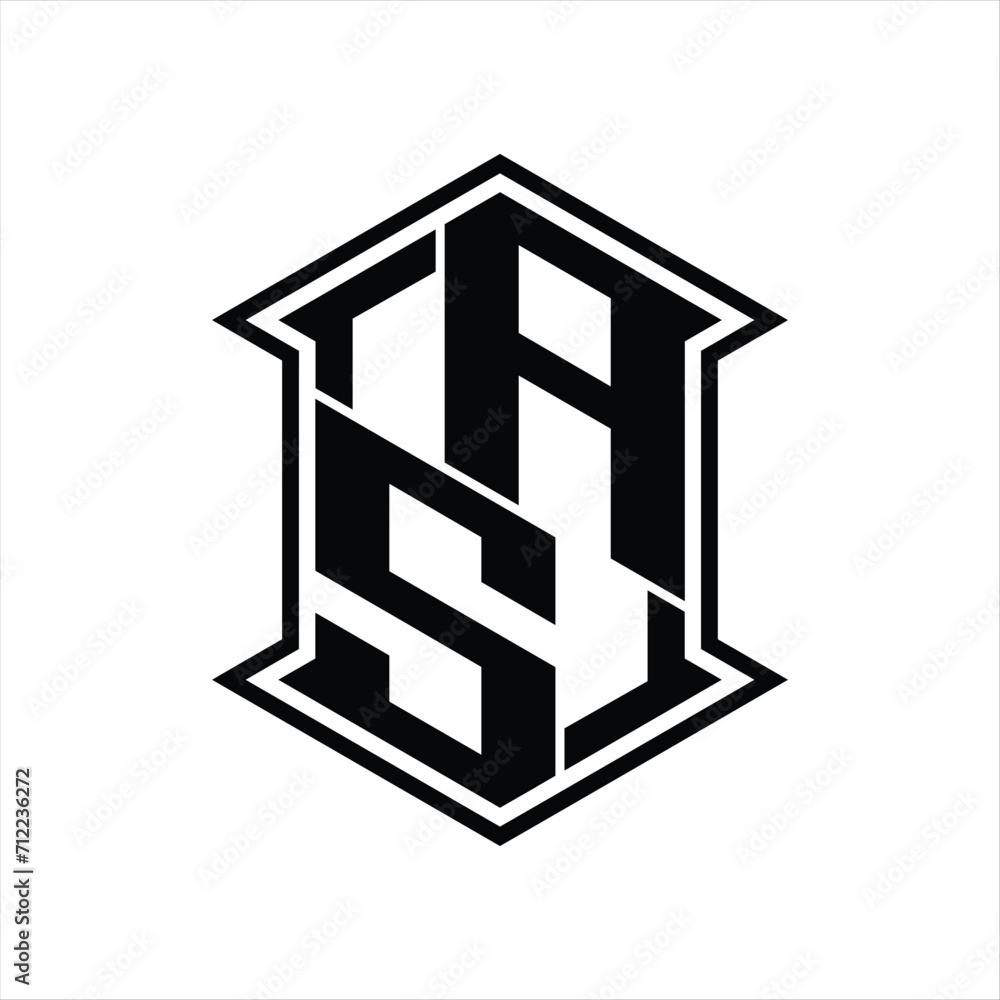 AS Logo monogram hexagon shield shape up and down with sharp corner isolated style design AS Logo monogram hexagon shield shape up and down with sharp corner isolated style design