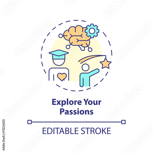2D editable multicolor explore your passions icon, simple isolated vector, thin line illustration representing extracurricular activities.