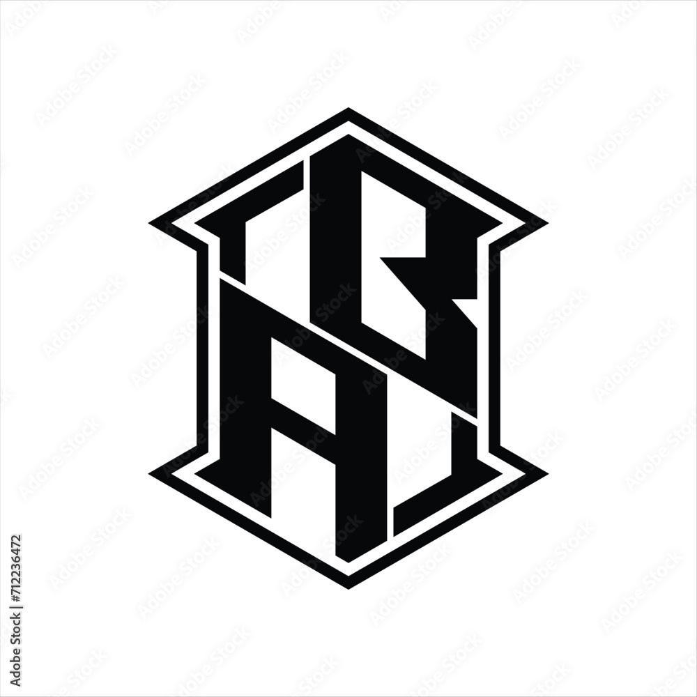 BA Logo monogram hexagon shield shape up and down with sharp corner isolated style design BA Logo monogram hexagon shield shape up and down with sharp corner isolated style design