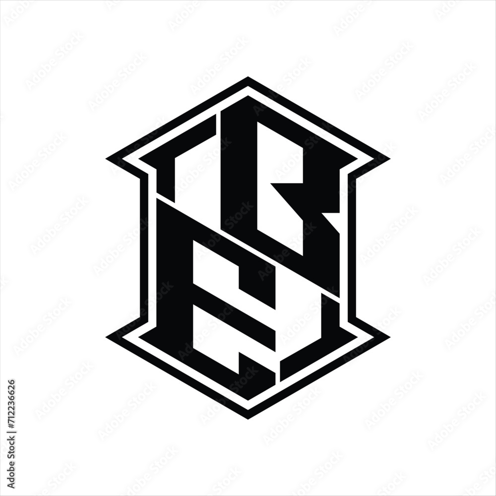 BE Logo monogram hexagon shield shape up and down with sharp corner isolated style design BE Logo monogram hexagon shield shape up and down with sharp corner isolated style design