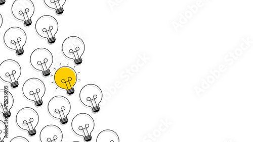 Idea concept with outstanding light bulbs on white background. Vector illustration.