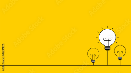 Outstanding light bulbs on yellow background with copy space for your text. Vector illustration.