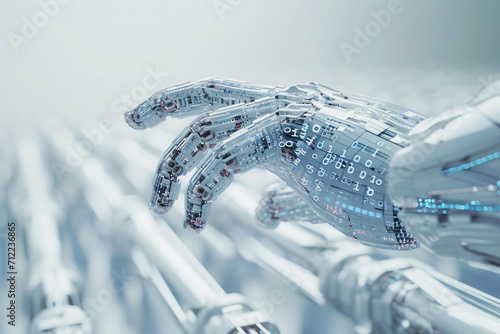 Macro robot hand, futuristic innovation, white background Fototapet