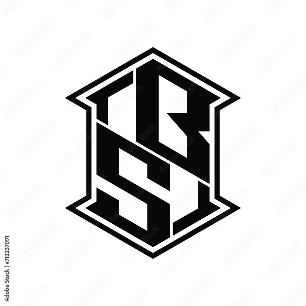 BS Logo monogram hexagon shield shape up and down with sharp corner isolated style design BS Logo monogram hexagon shield shape up and down with sharp corner isolated style design