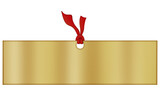 Glossy Gold Card with Red Ribbon Isolated on White. Can be used as a Text Frame.