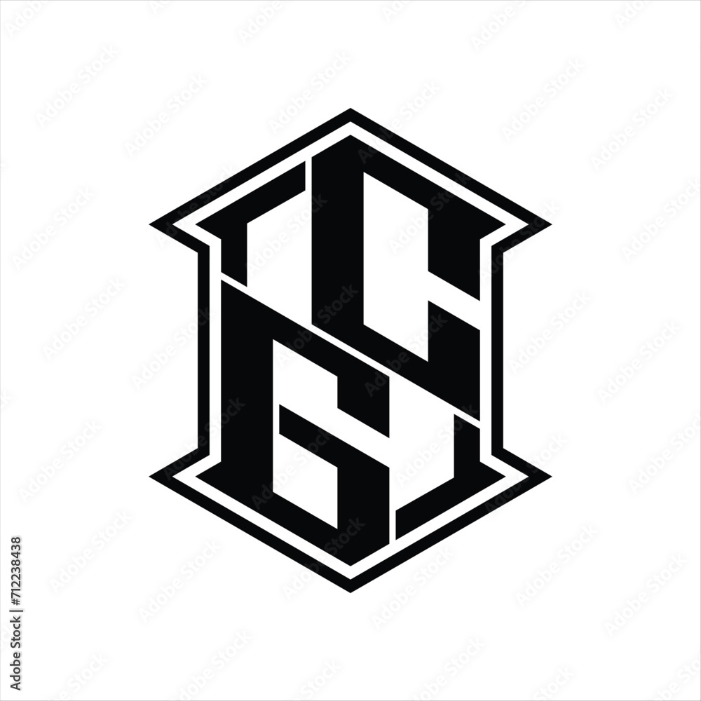 CG Logo monogram hexagon shield shape up and down with sharp corner isolated style design