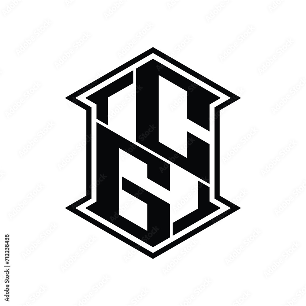 CG Logo monogram hexagon shield shape up and down with sharp corner isolated style design CG Logo monogram hexagon shield shape up and down with sharp corner isolated style design