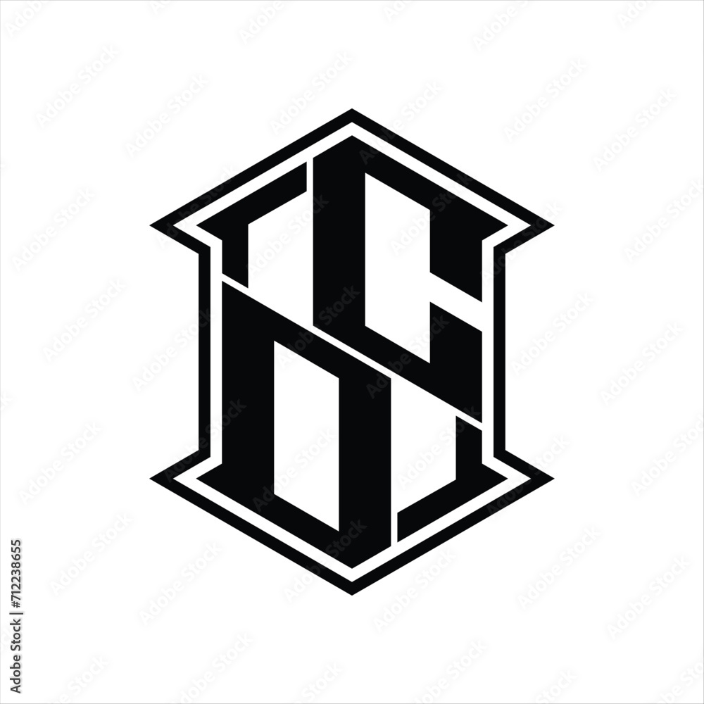 CO Logo monogram hexagon shield shape up and down with sharp corner isolated style design CO Logo monogram hexagon shield shape up and down with sharp corner isolated style design