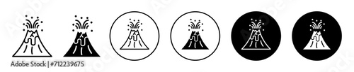 Volcano eruption vector icon set collection. Volcano eruption Outline flat Icon.