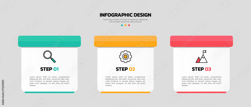 Fototapeta premium Modern business infographic template with 3 options or steps icons.
