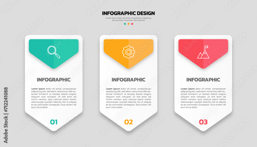 Modern business infographic template with 3 options or steps icons. Modern business infographic template with 3 options or steps icons.