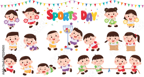 Vector illustration of Cartoon kids character. Kids collection. Sports Day.