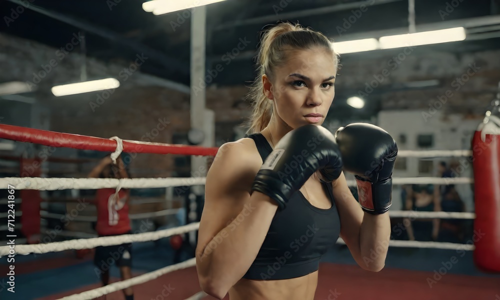 Young boxer woman exercise and training by boxing Young boxer woman exercise and training by boxing