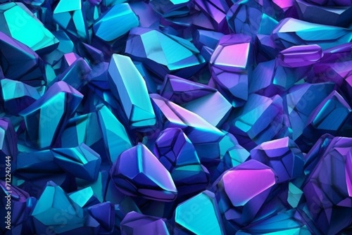 Abstract glass pieces in vibrant turquoise and purple hues form a glossy futuristic wallpaper. Generative AI
