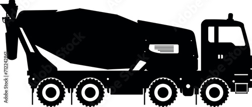 Silhouette of Concrete Mixer Truck Icon in Flat Style. Vector Illustration