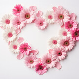 A delicate petal-pink bouquet blooms into a heart-shaped display, showcasing the beauty and artistry of floral design