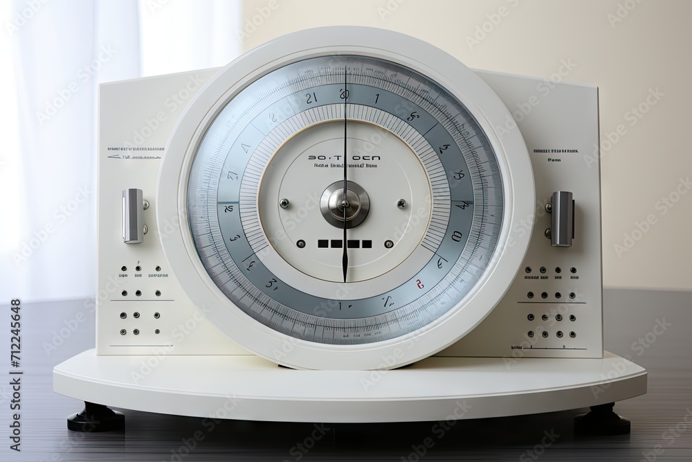 White scale machine on a table White scale machine on a table