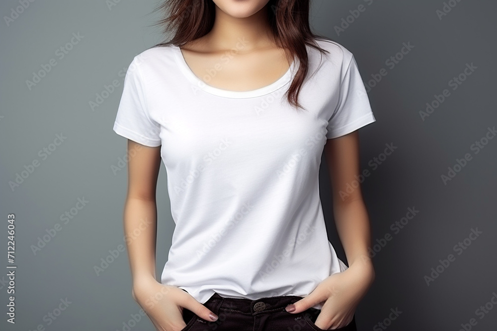 Woman in White Tshirt Mockup created with Generative AI Woman in White Tshirt Mockup created with Generative AI