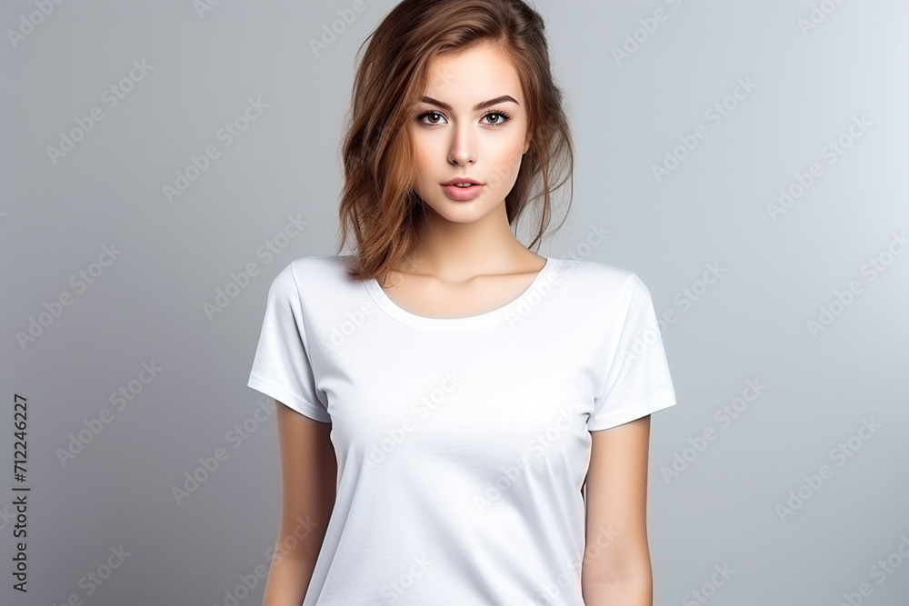 Woman in White Tshirt Mockup created with Generative AI Woman in White Tshirt Mockup created with Generative AI