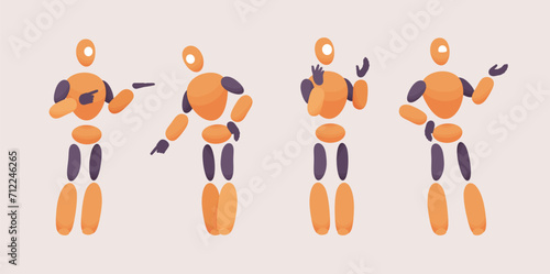 Embodied AI, computer repair technician talking, abstract male figure representing mechanical, electrical, software fixing program, virtual assistant in digital body, minimalistic vector illustration
