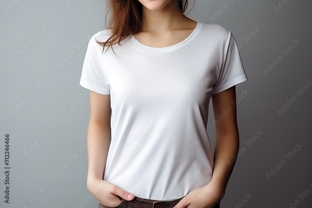 Woman in White Tshirt Mockup created with Generative AI Woman in White Tshirt Mockup created with Generative AI