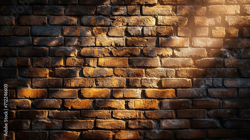 The interplay of light and shadow casts a golden glow on the textured surface of an aged brick wall, echoing the nuanced complexities that are the hallmark of AI Generative creations. photo