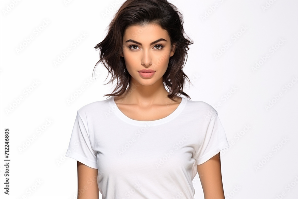 Woman in White Tshirt Mockup created with Generative AI Woman in White Tshirt Mockup created with Generative AI