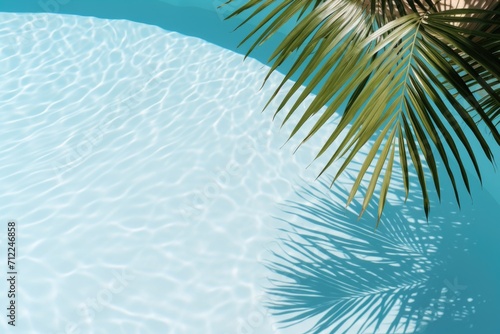 Green nature palm leaf on pool background. ai generated © Andrei