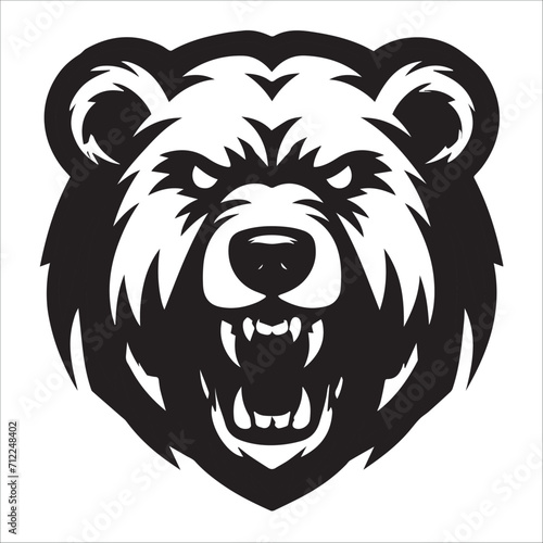 Fototapeta Naklejka Na Ścianę i Meble -  bear head , Aggressive bear's head black and white illustration