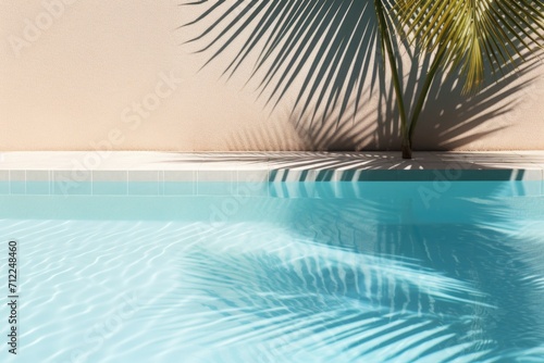 Green nature palm leaf on pool background. ai generated