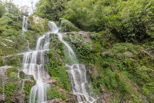 Beautiful cascading Bakthang waterfall in the Himalayan valley in Sikkim, India