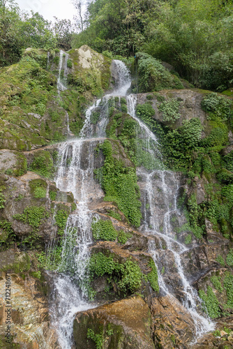 Beautiful cascading Bakthang waterfall in the Himalayan valley in Sikkim  India