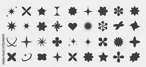 Vector set Y2k symbols. Retro elements and icons, star, trendy graphic shapes, figures for posters and streetwear fashion design.