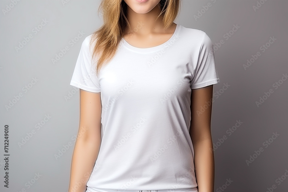 Woman in White Tshirt Mockup created with Generative AI Woman in White Tshirt Mockup created with Generative AI