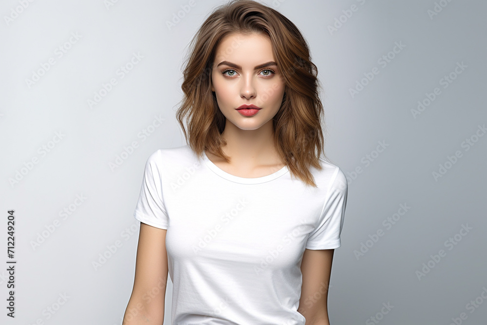 Woman in White Tshirt Mockup created with Generative AI Woman in White Tshirt Mockup created with Generative AI