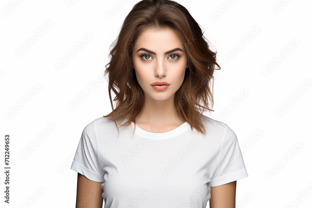 Woman in White Tshirt Mockup created with Generative AI Woman in White Tshirt Mockup created with Generative AI