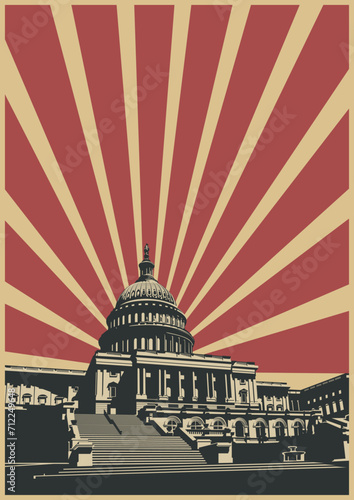 Capitol Building Retro Propaganda Posters Style Illustration