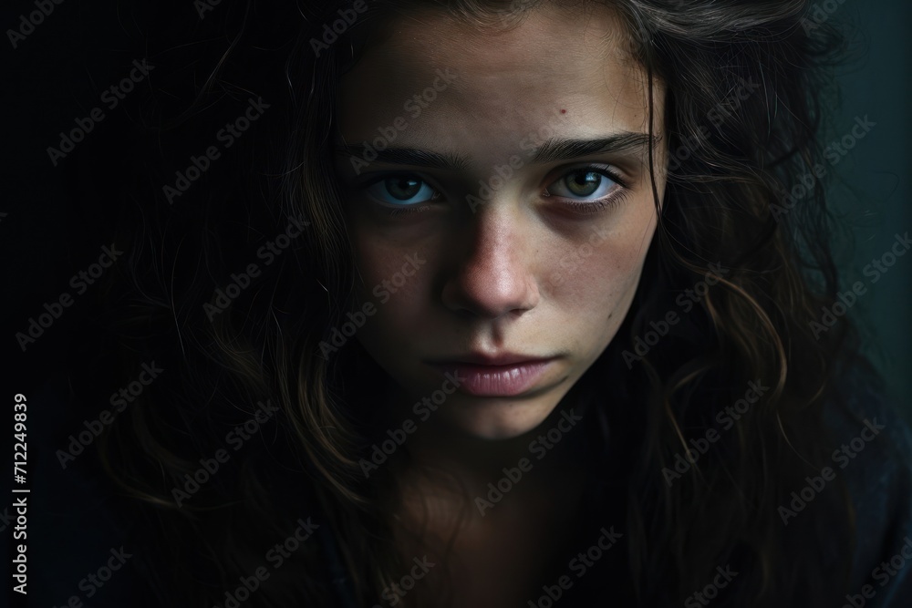 Sad and depressed young woman, mental health concept, close up portrait
