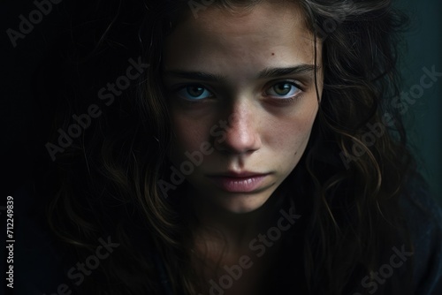 Sad and depressed young woman  mental health concept  close up portrait