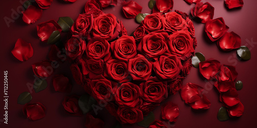 Beautiful red roses in shape of a heart rad background created .
