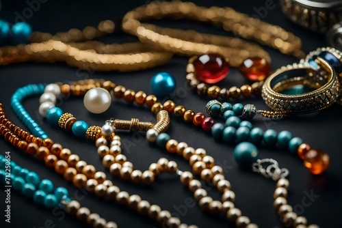 pearl necklace on a wooden background